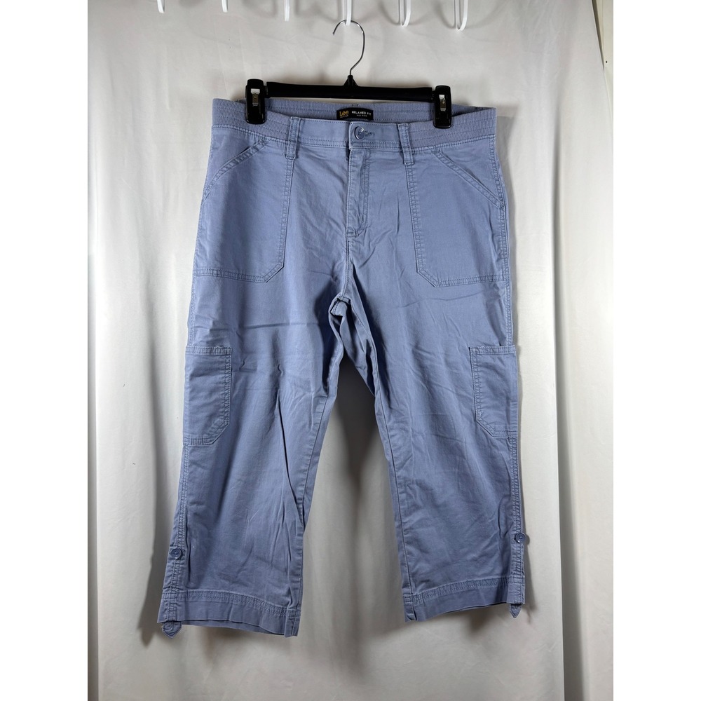 Lee Petites Relaxed Fit Mid Rise Cargo Capris Blue Size 12P 338219Q